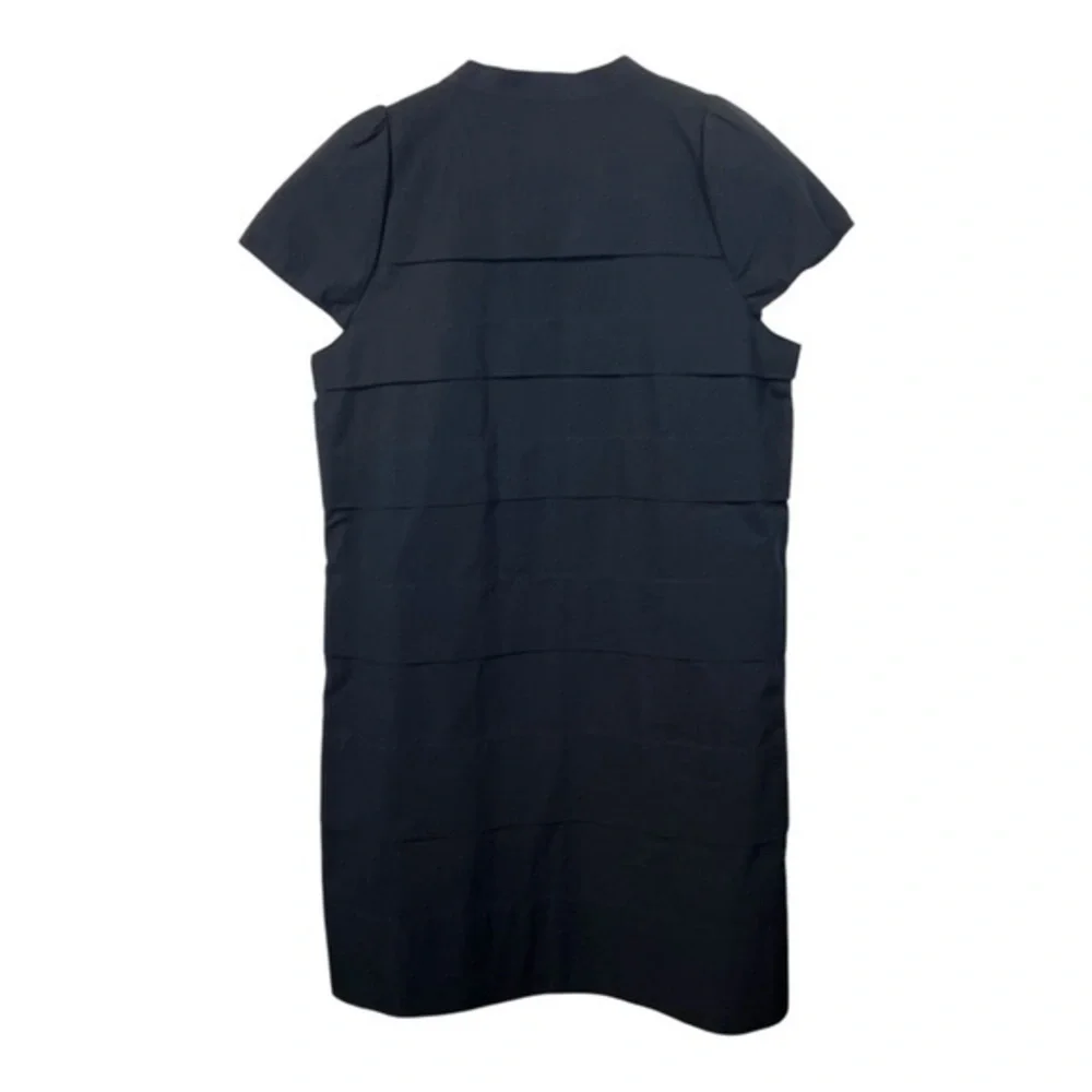 J.Crew Tiered Shift Dress‎ Womens 12 Navy Blue Cotton Puff Sleeve Mod Minimalist